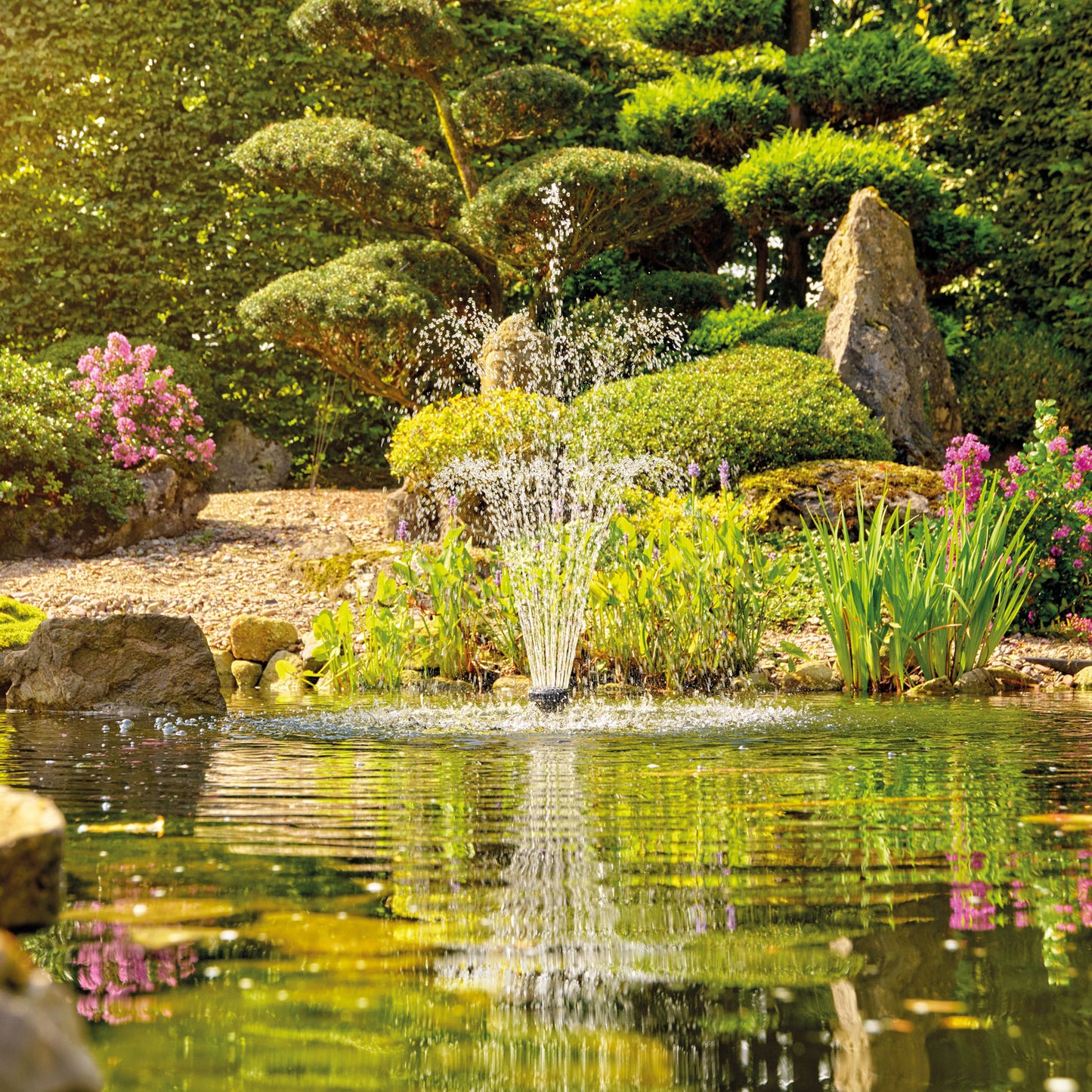 Oase Aquarius Eco Premium Pump Running Fountain in Pond