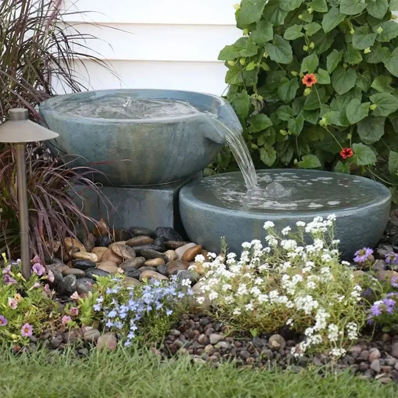 Aquascape Spillway Bowl 19-inch and Basin 20-inch pond kit with fountain, ideal for outdoor pond water features and decorative fountains.