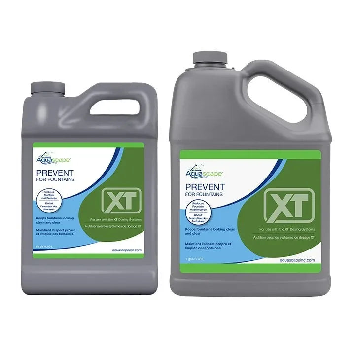 Aquascape Prevent for Fountains XT water treatment bottle, 64 oz, used for fountain water care and algae prevention.
