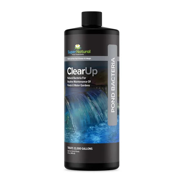 SuperNatural Clearup 32 Oz water treatment bottle for removing impurities and maintaining clean, clear water in pools or hot tubs.
