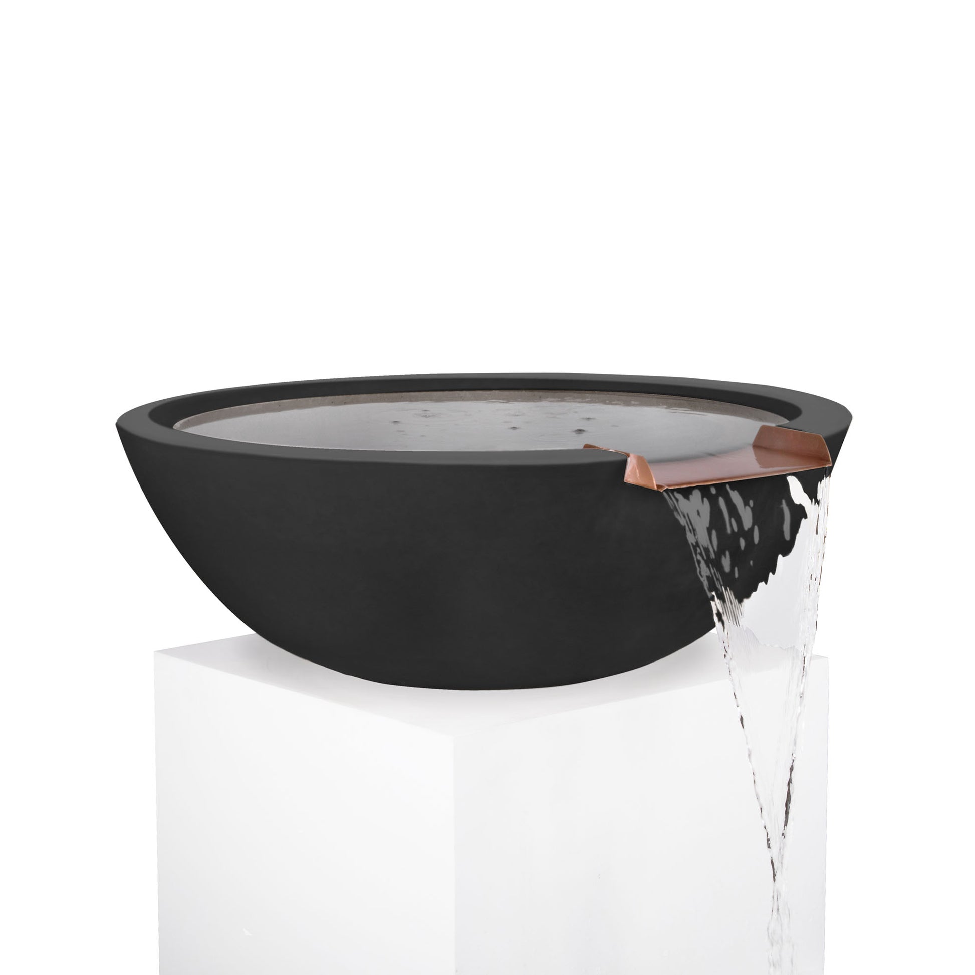 33" Sedona GFRC Water Bowl - Black/ Smooth Flow Water Fitting / Copper Spillway