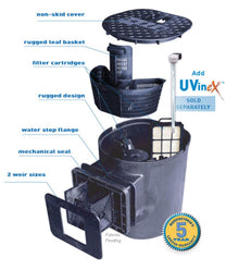 Savio compact skimmer filter base unit without faceplate, designed for pool skimming and debris removal.