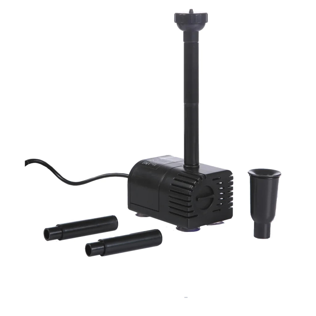 PondMax solar-powered 360 GPH external pond pump with solar panel, suitable for outdoor water features and garden ponds.