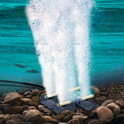 Airmax PondSeries PS40 aeration system with four diffusers underwater, 115V unit for lake oxygenation and water quality improvement.
