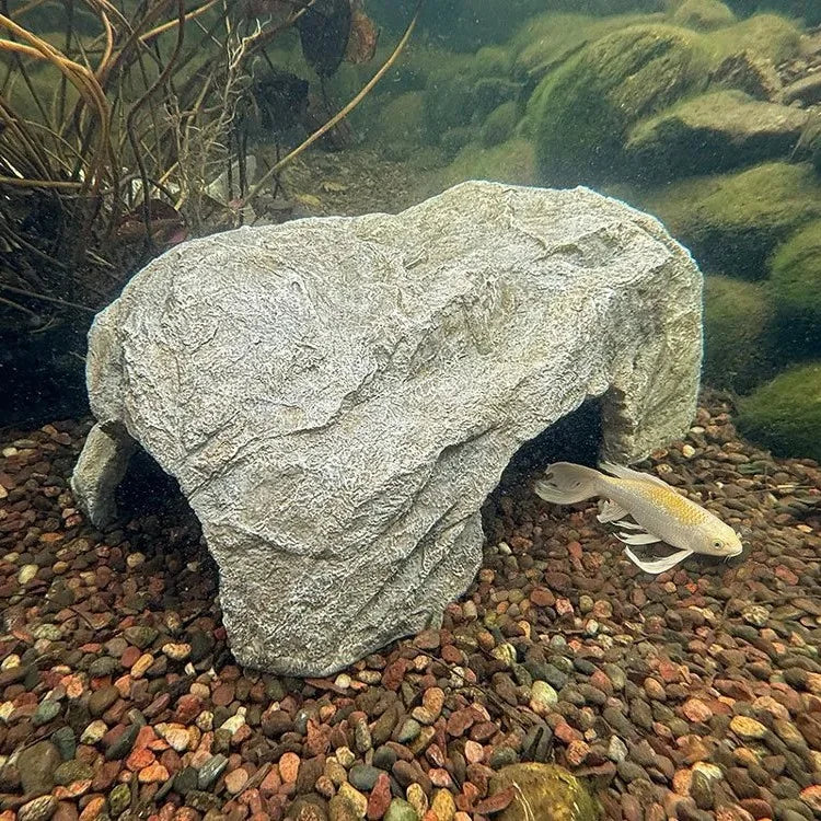 Aquascape Faux Rock Fish Cave, a decorative feature with natural-looking textured faux rock for aquariums, 25" long and 15" wide.