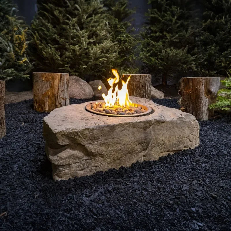 Aquascape Faux Stone Fire Pit, decorative feature with realistic stone design for outdoor ambiance and warmth.