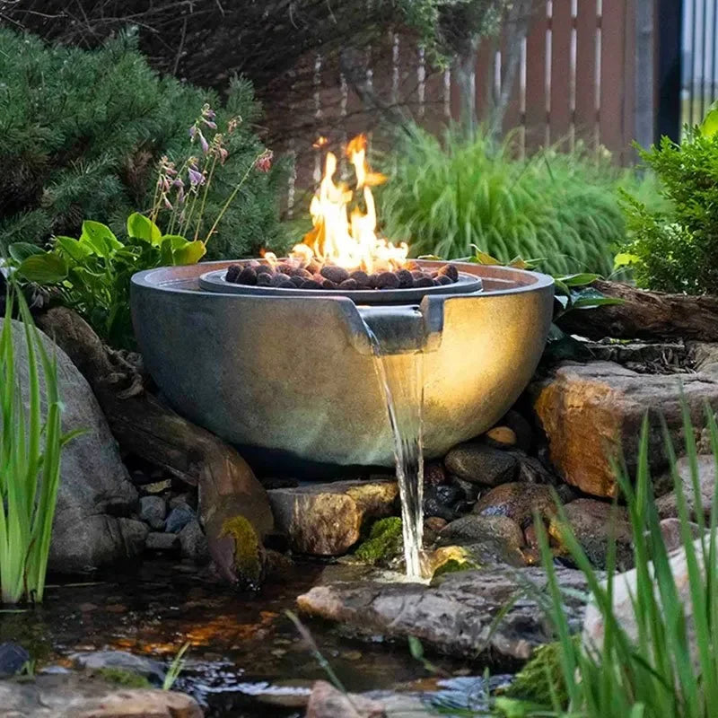 Decorative Aquascape Fire and Water Spillway Bowl showing a stylish bowl with integrated fire and water features.