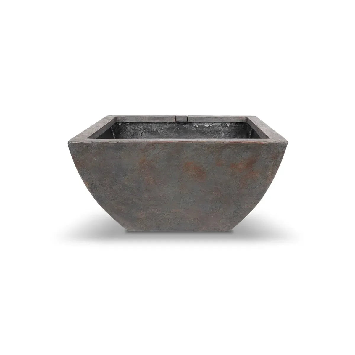 Gray slate Aquascape fountain bowl, 33-inch square decorative feature with a natural stone appearance and smooth surface.