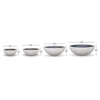 Aquascape decorative fountain bowl in lunar gray, 60-inch diameter, showcasing its smooth, circular design for outdoor water features.