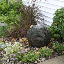 Aquascape Extra Small Stacked Slate Sphere 18-inch fountain kit for pond decoration with natural slate finish.