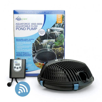Aquascape AquaForce PRO 4000-8000 pond pump with Classic Controller, adjustable water flow for pond and water feature circulation.