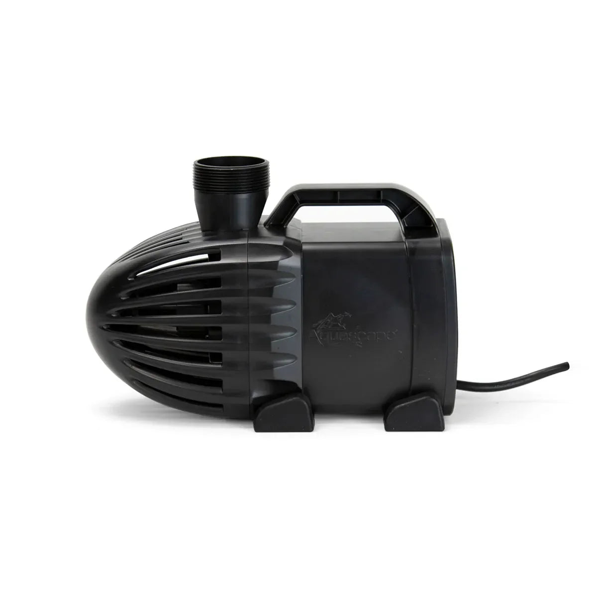 Aquascape Ecowave 4000 pond pump showing a compact, black pond pump with inlet and outlet connections for water circulation.