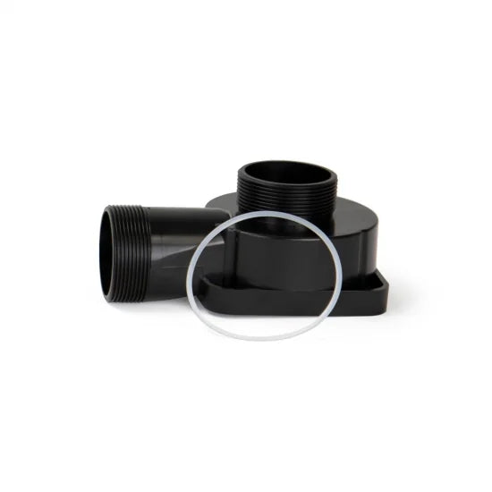 Aquascape Ecowave 5000 water chamber cover and O-ring, replacement parts for pond filtration system, black plastic components.