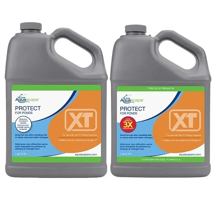 Aquascape 3x Protect Pond Water Treatment in 64 oz bottle, designed to keep pond water clear and healthy.