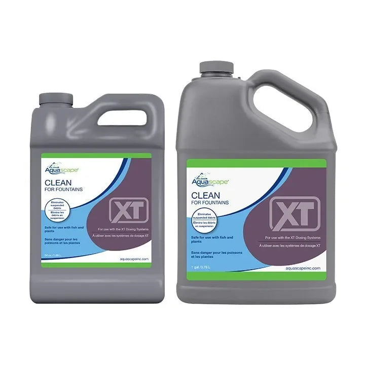 Aquascape Clean for Fountains XT water treatment bottle, 64 oz, used for fountain cleaning and maintaining clear water.