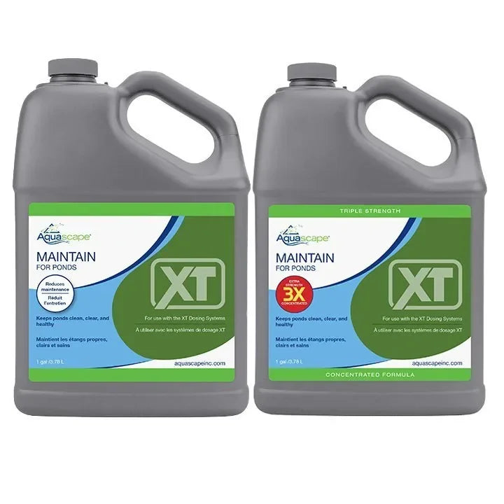Aquascape Maintain for Ponds XT water treatment bottle, 64 oz, designed to keep pond water clean and healthy.