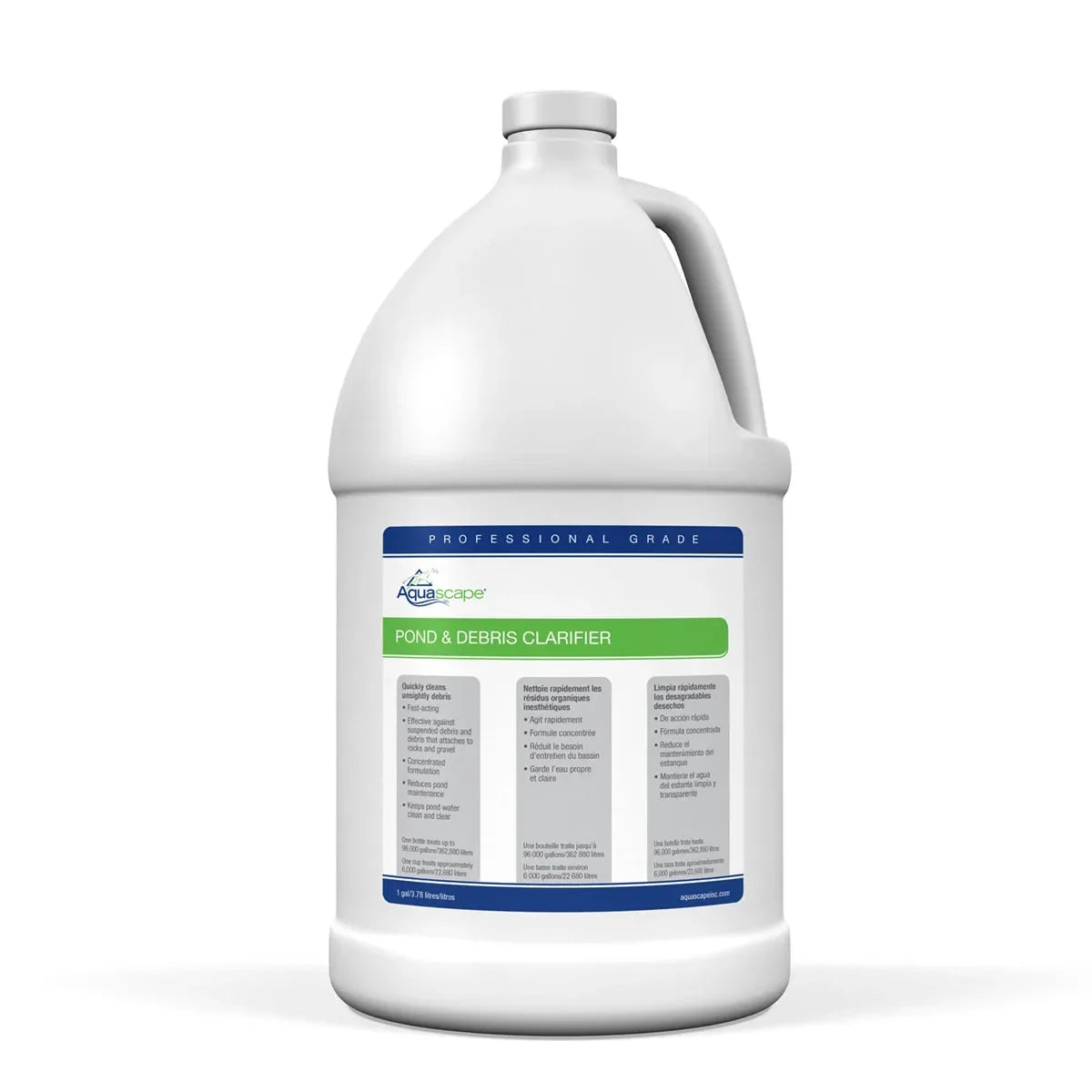 Aquascape Pond & Debris Clarifier professional water treatment in 1-gallon container for pond clarity and debris removal.