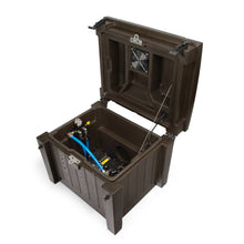 Atlantic Water Gardens lake aeration cabinet system with two outlets and GAST compressor for pond aeration setup.