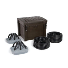Atlantic Water Gardens pond aeration system with two diffusers, featuring a compact design and durable components for oxygen circulation