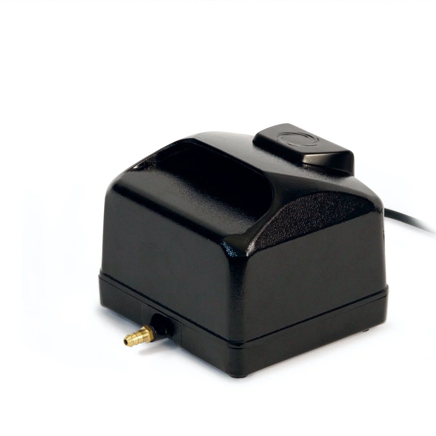 Atlantic Water Gardens Typhoon Air Pump for pond aeration, 30 Lpm, showing the compact pump with air hose attachment.