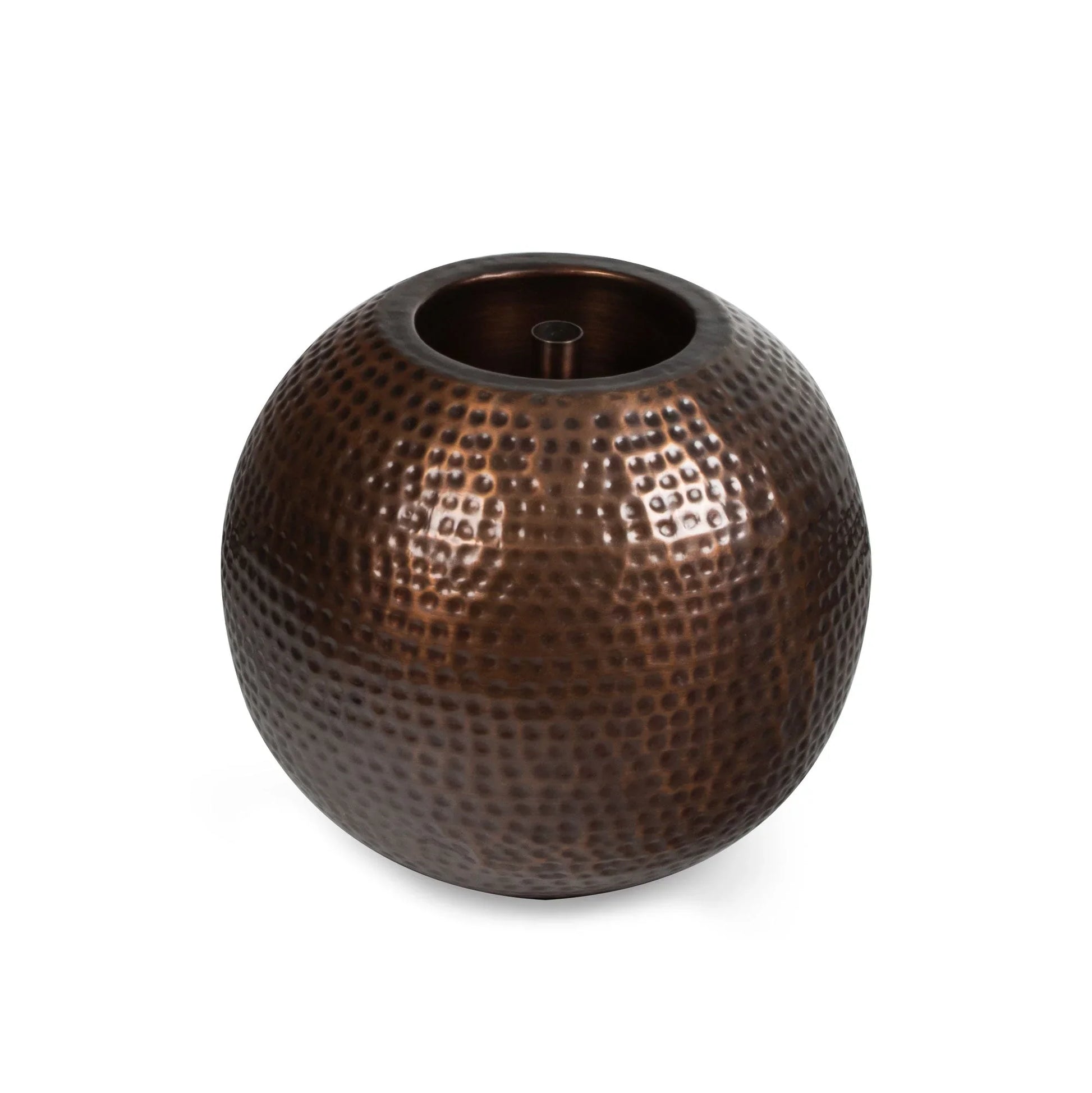 Decorative 24-inch antique brass sphere from Atlantic Water Gardens, showcasing a smooth, spherical water feature for outdoor gardens.