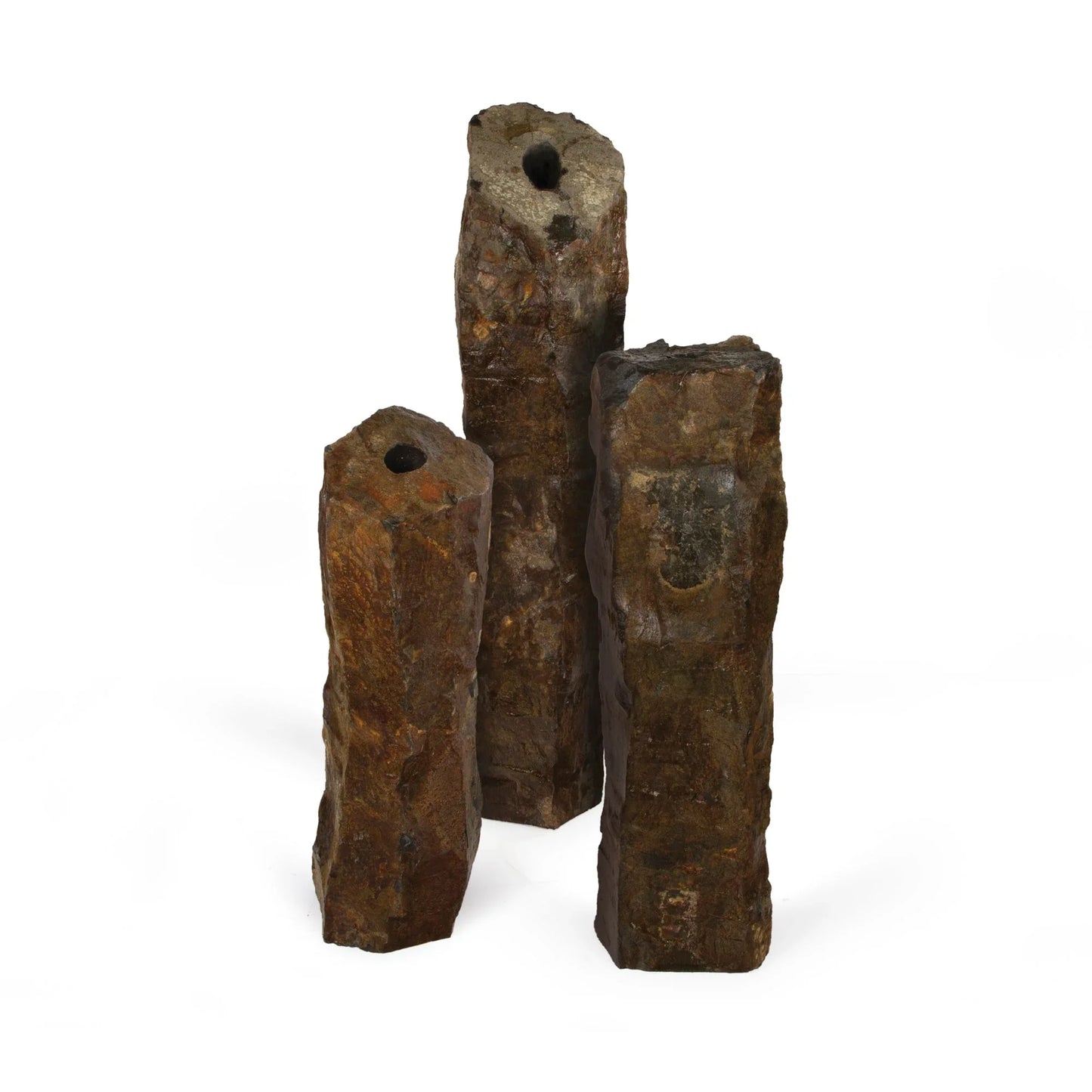 Atlantic Water Gardens 3-piece natural basalt columns set featuring 18, 24, and 30-inch decorative water garden features.