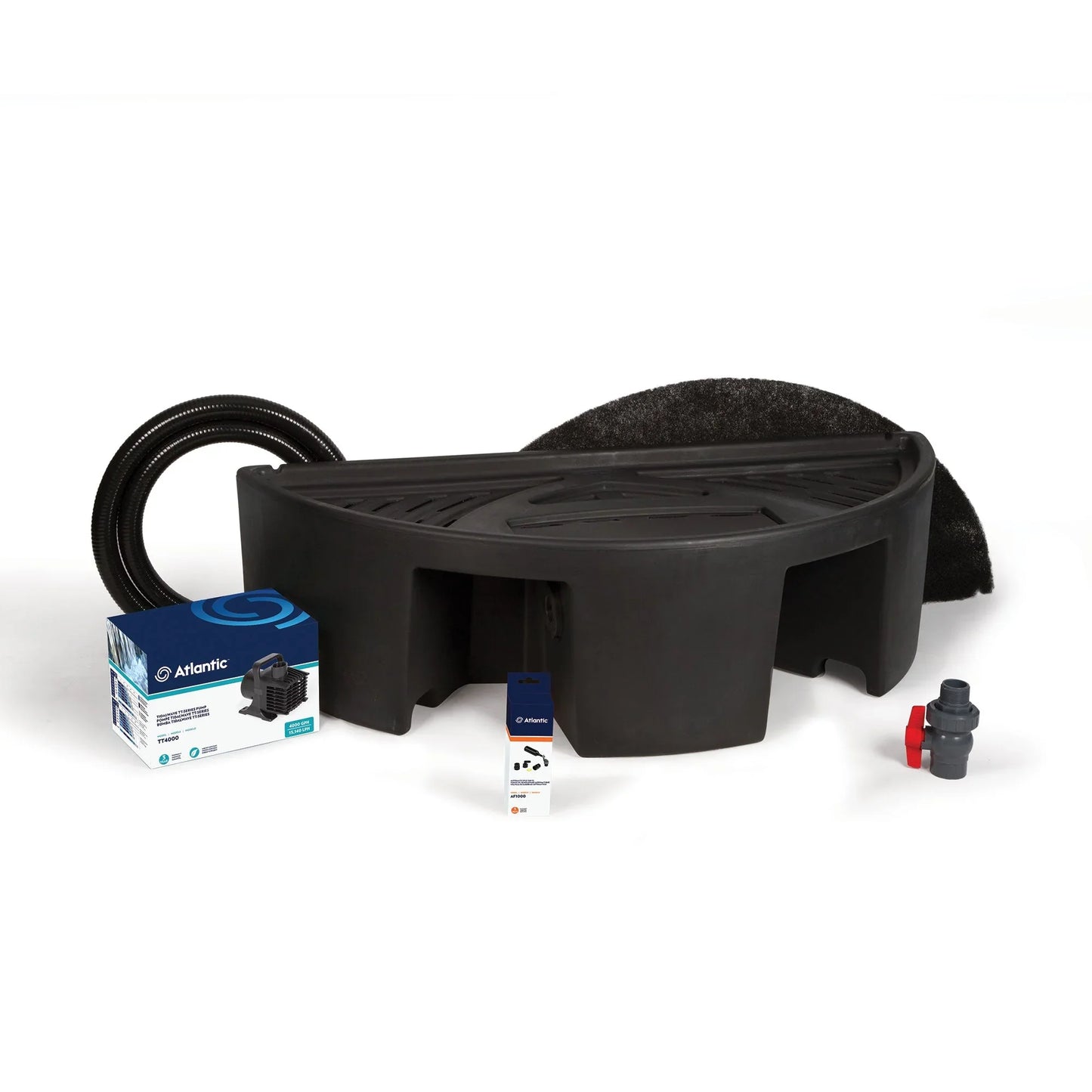 Atlantic Water Gardens basin and pump kit for 36-inch spillways, decorative feature with pump and basin components.