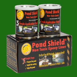 Forest green Pond Armor non-toxic epoxy pond seal installation equipment for waterproofing ponds and water features.