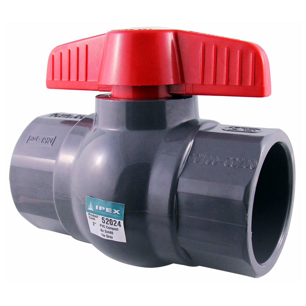 Ipex 2-inch MP Series Schedule 80 SxS ball valve, durable industrial ball valve with metal handle and corrosion-resistant design.