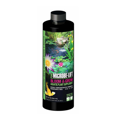 Microbe-Lift Bloom N Grow water treatment container, 32oz bottle with label showing product name and branding.