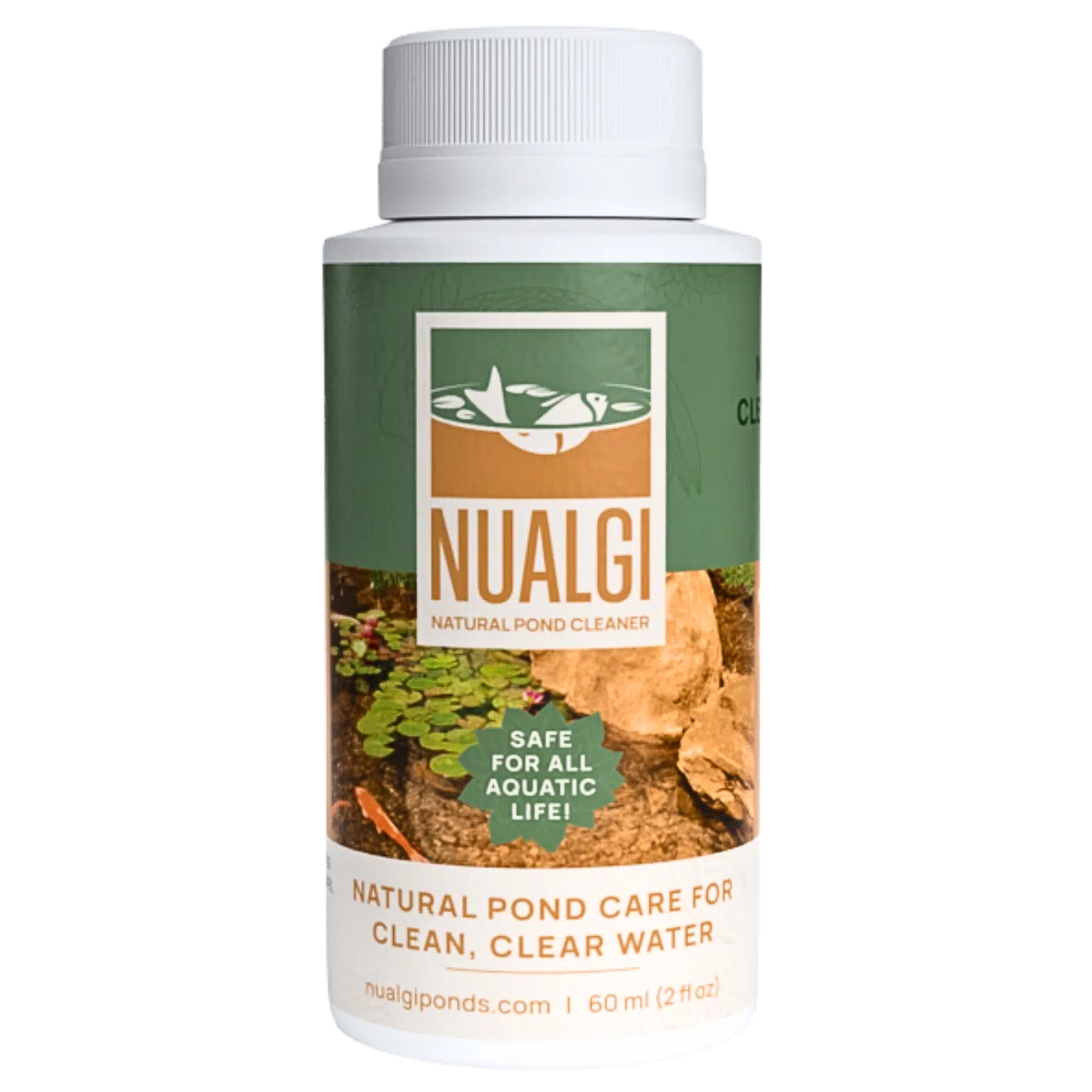 Nualgi Ponds 500ml bottle with blue cap and label, used for pond algae control and water quality improvement.