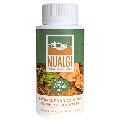 Nualgi Ponds 500ml bottle with blue cap and label, used for pond algae control and water quality improvement.
