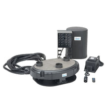 Oase Water Trio decorative water features displaying multiple water jets and LED lighting for garden pond decoration.