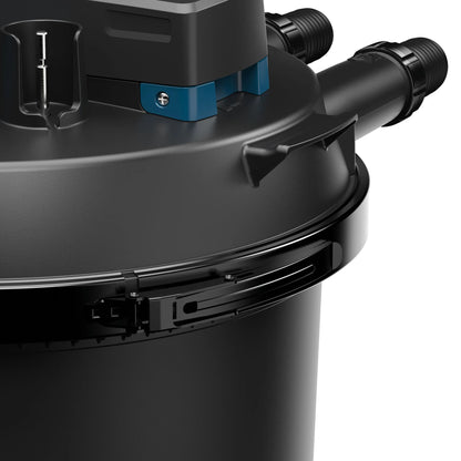 Oase FiltoClear 15500 pressure filter for pond filtration, showing the 84W filter unit with inlet and outlet connections.