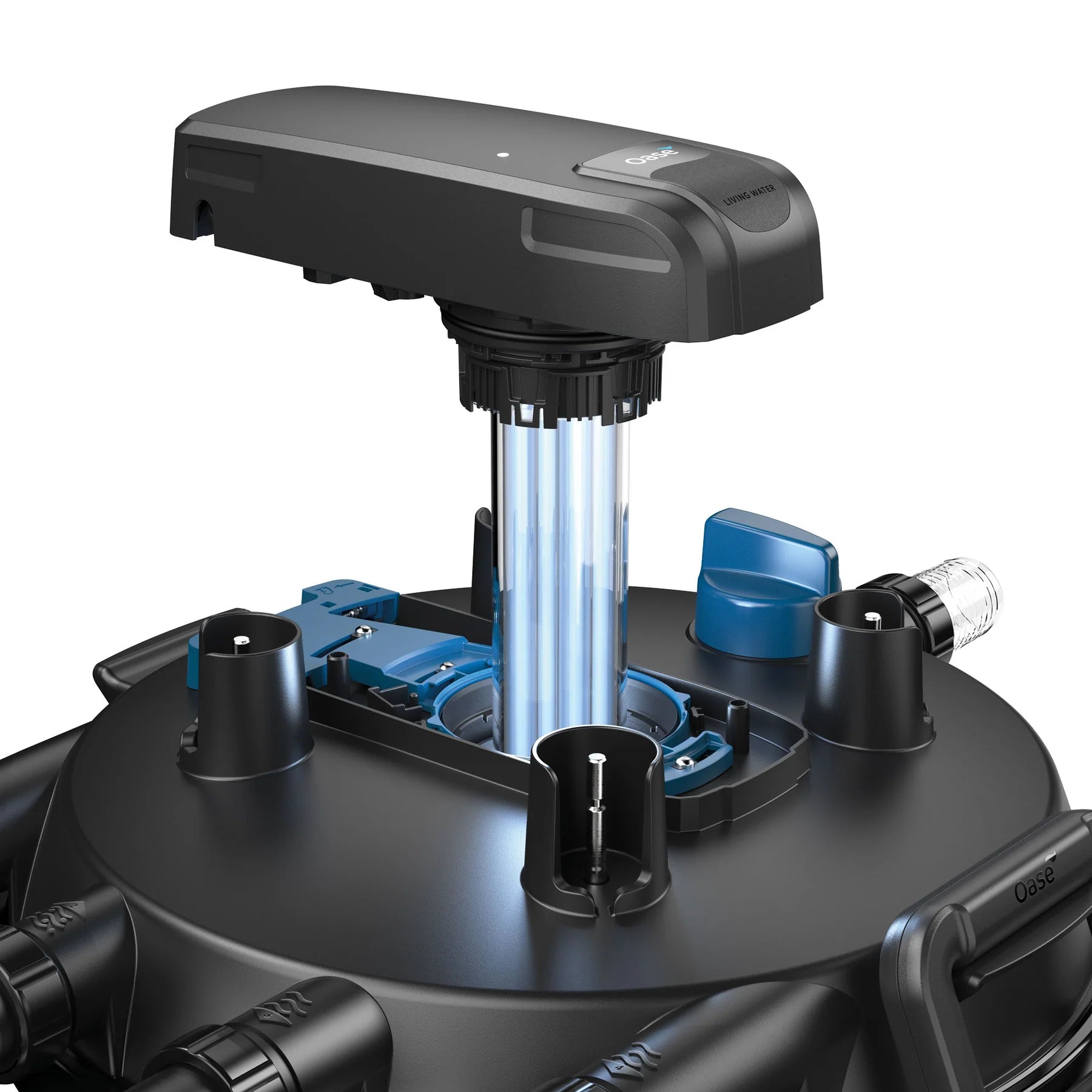 Oase FiltoClear 15500 pressure filter for pond filtration, showing the 84W filter unit with hoses and filter components.