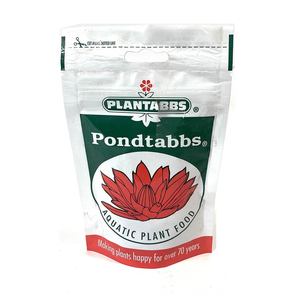 Plantabbs Pondtabbs aquatic plant food tablets in a container, designed to nourish pond and aquatic plants.