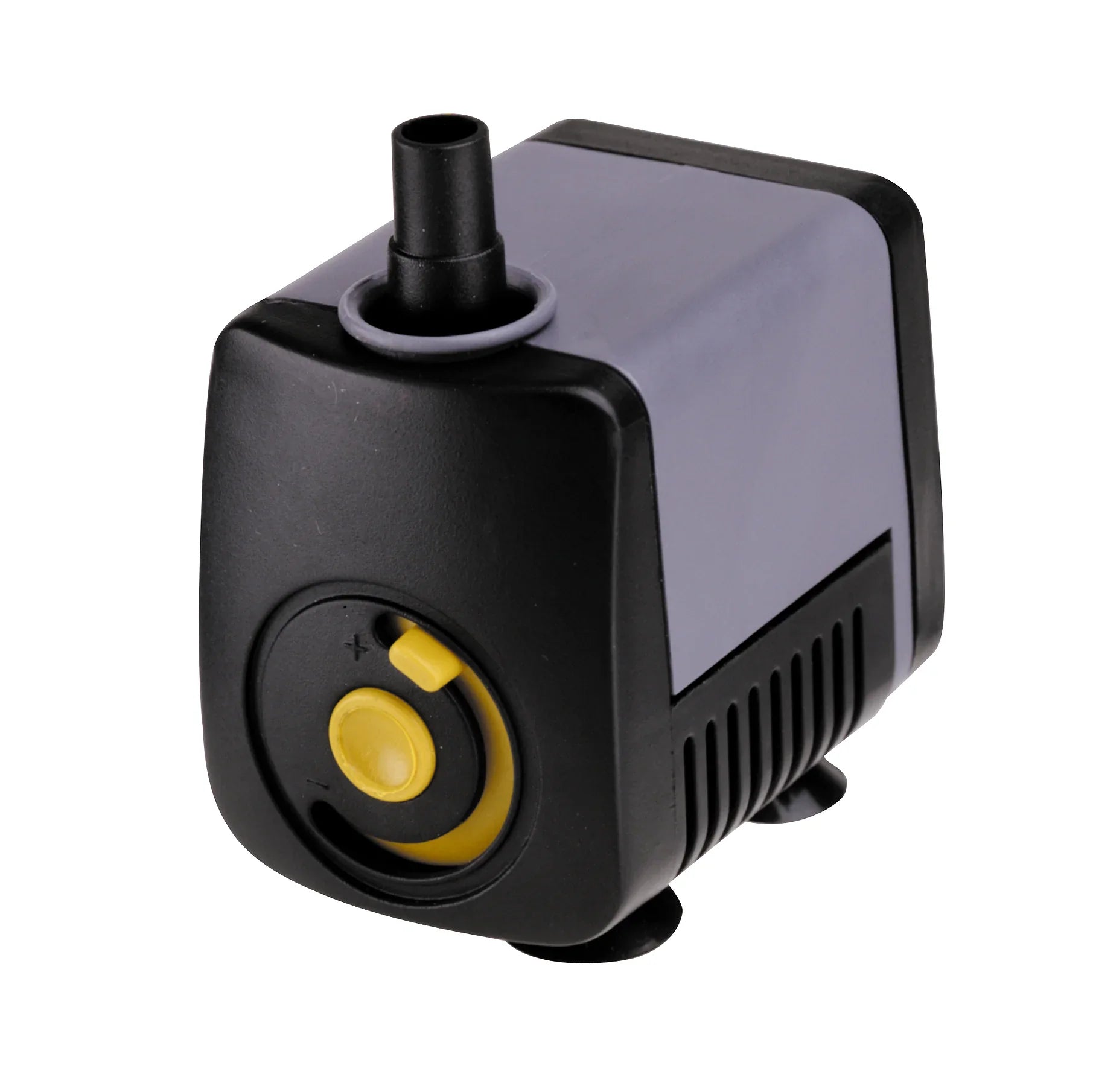 Pondmaster Mini 65 GPH Fountain Pump shown in use, compact water pump for ponds and fountains, with electrical cord and outlet.