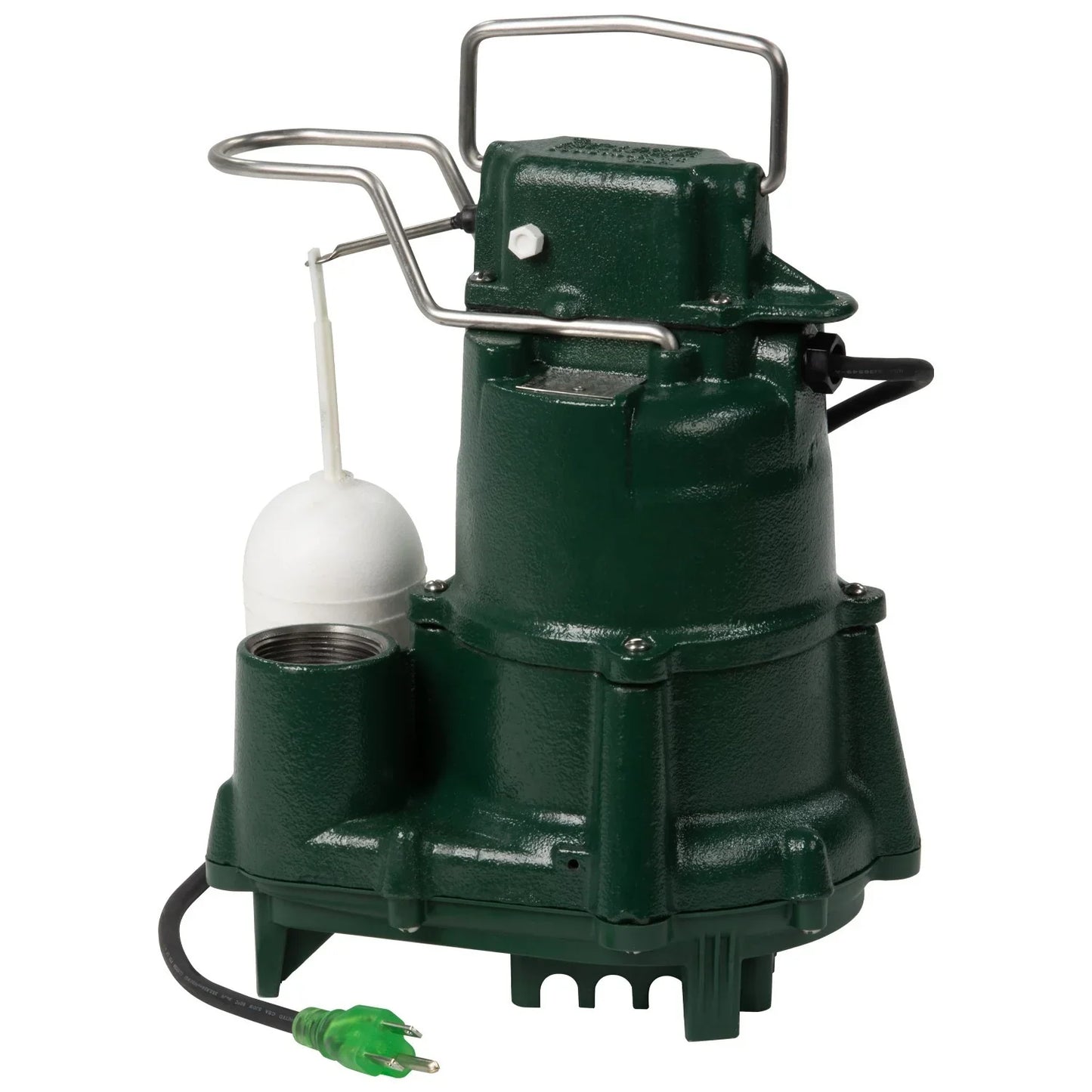 Zoeller 0.5hp 115V utility sump pump with float, 6.5 amps, 50 GPM flow rate, 3/8 inch solids passing capacity.